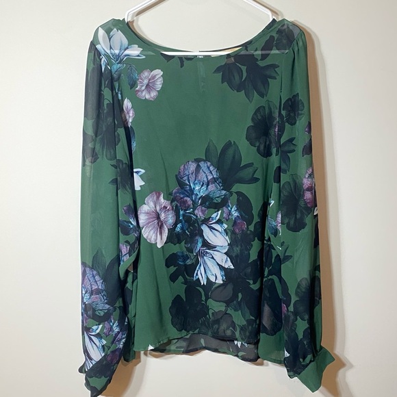 Hope & Harlow Size XL Floral Green Sheer Long Sleeve Women's Top - Picture 1 of 7
